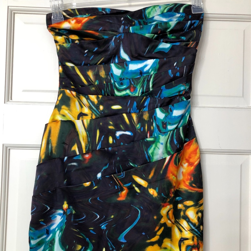 Lipsy Strapless Colorful-Marbled Print Dress